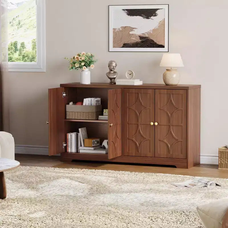 Credenza con buffet a 4 ante, 55", nero/marrone