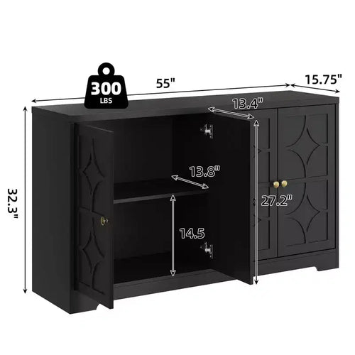 Credenza con buffet a 4 ante, 55", nero/marrone