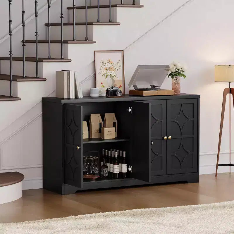 Credenza con buffet a 4 ante, 55", nero/marrone