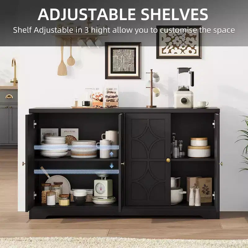Credenza con buffet a 4 ante, 55", nero/marrone