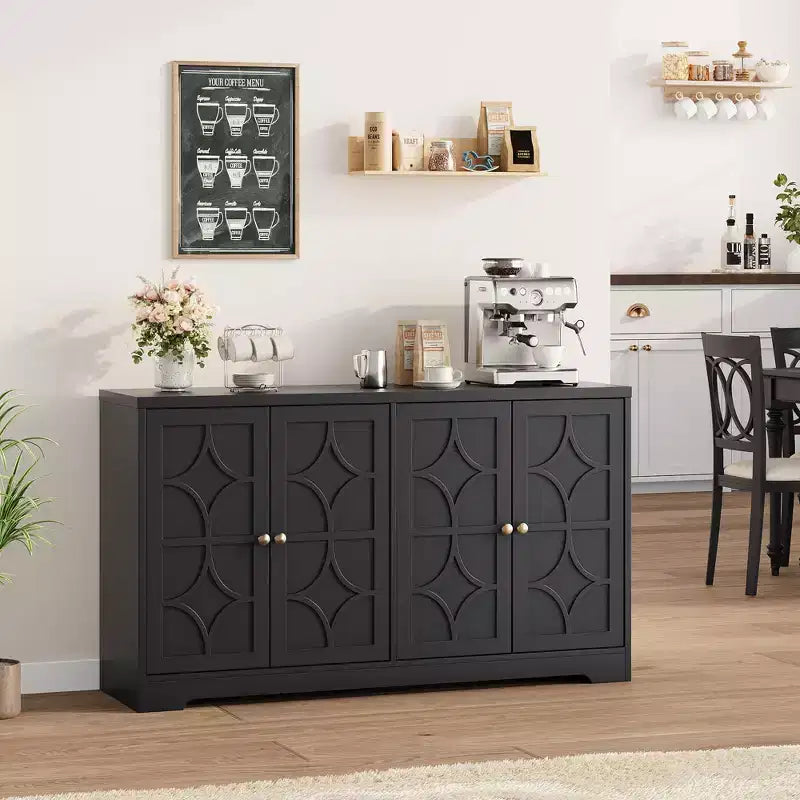 Credenza con buffet a 4 ante, 55", nero/marrone