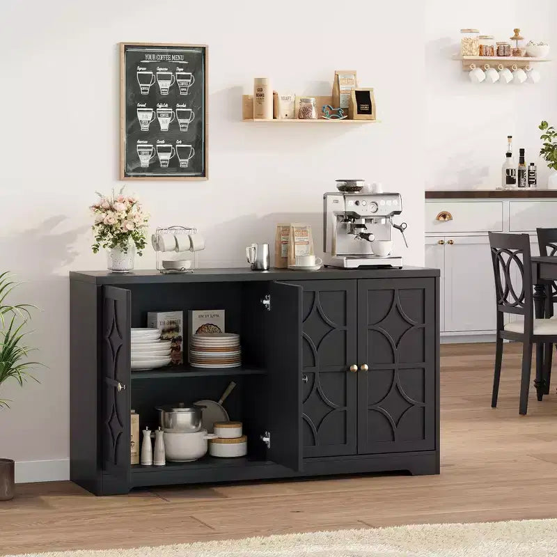 Credenza con buffet a 4 ante, 55", nero/marrone