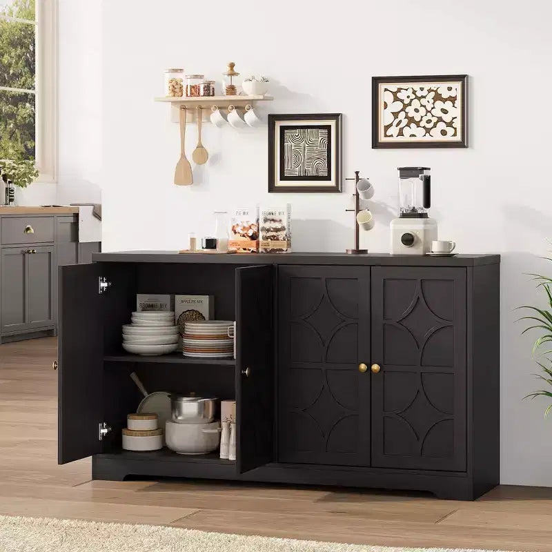 Credenza con buffet a 4 ante, 55", nero/marrone