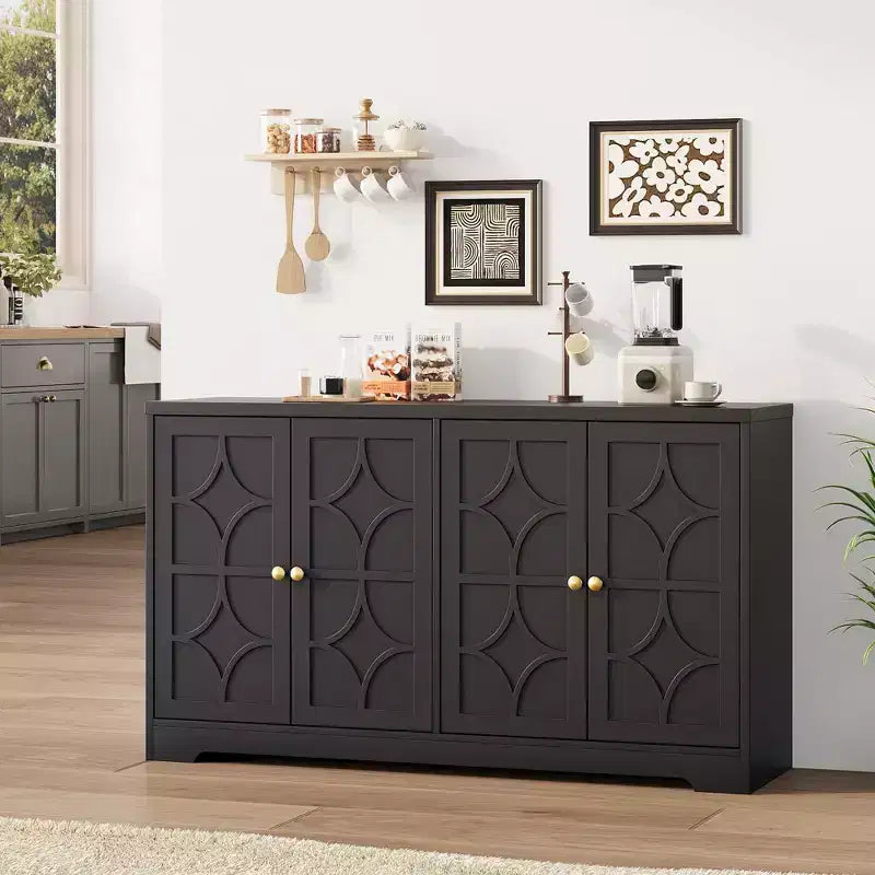 Credenza con buffet a 4 ante, 55", nero/marrone