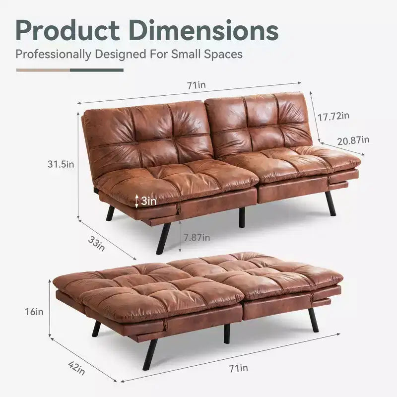Divano Letto Futon in Similpelle, Divanetto Convertibile, 2 Posti
