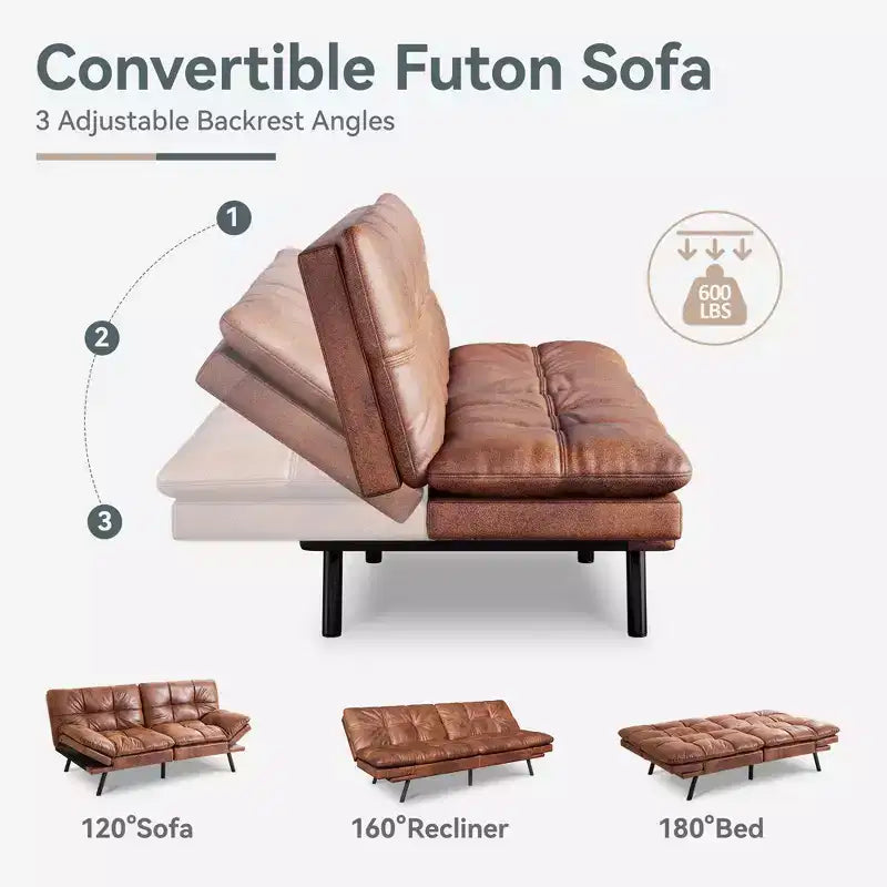 Divano Letto Futon in Similpelle, Divanetto Convertibile, 2 Posti