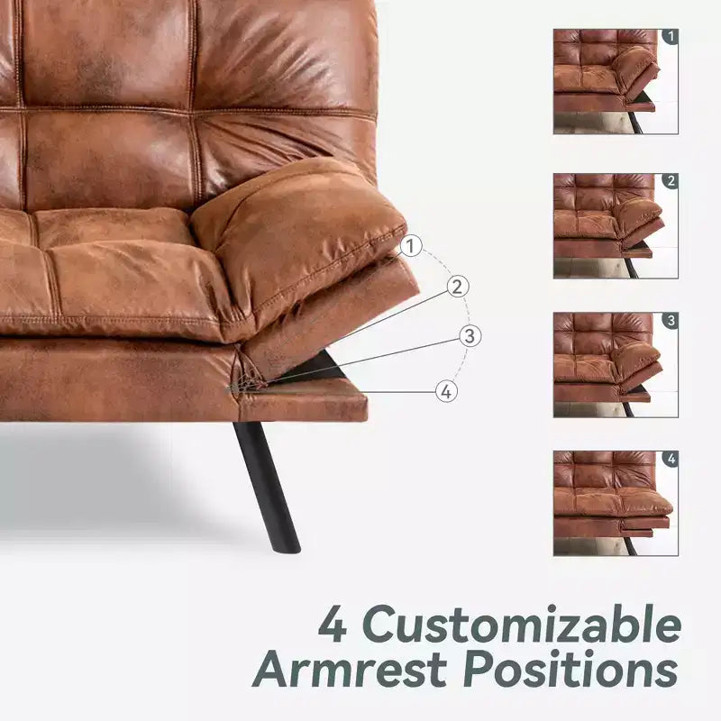 Divano Letto Futon in Similpelle, Divanetto Convertibile, 2 Posti