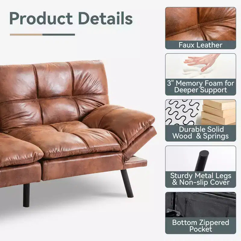Divano Letto Futon in Similpelle, Divanetto Convertibile, 2 Posti
