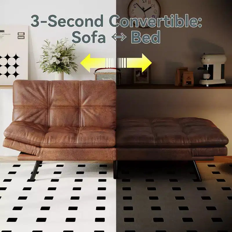 Divano Letto Futon in Similpelle, Divanetto Convertibile, 2 Posti