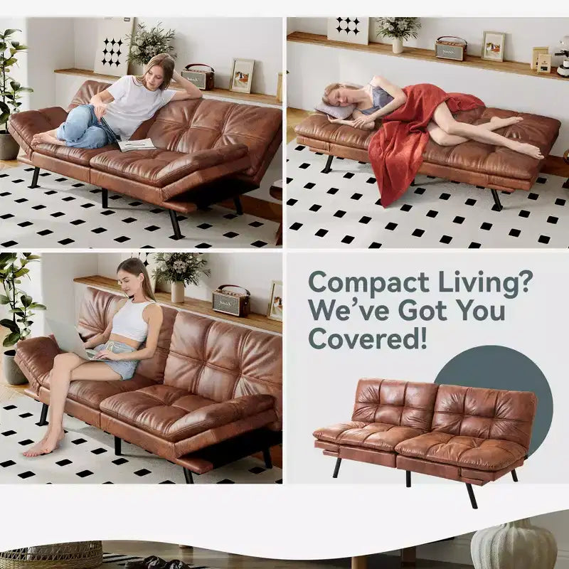 Divano Letto Futon in Similpelle, Divanetto Convertibile, 2 Posti