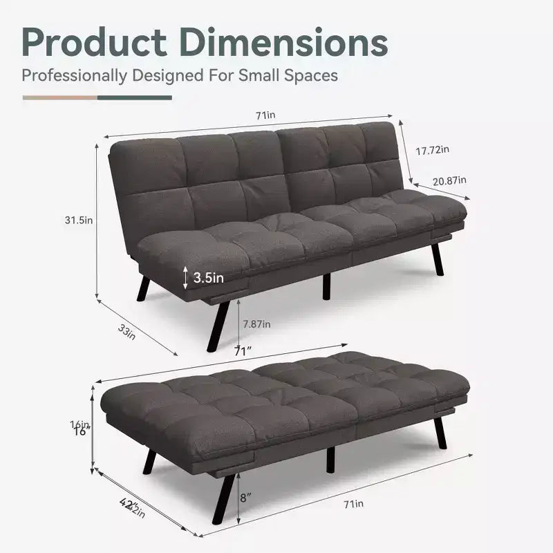 Divano Letto Futon in Similpelle, Divanetto Convertibile, 2 Posti