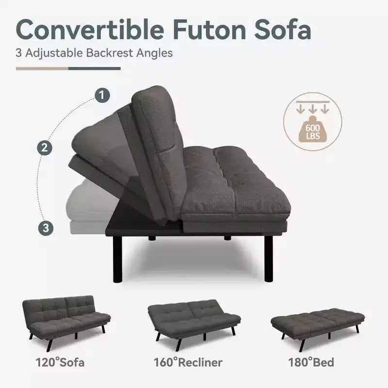 Divano Letto Futon in Similpelle, Divanetto Convertibile, 2 Posti