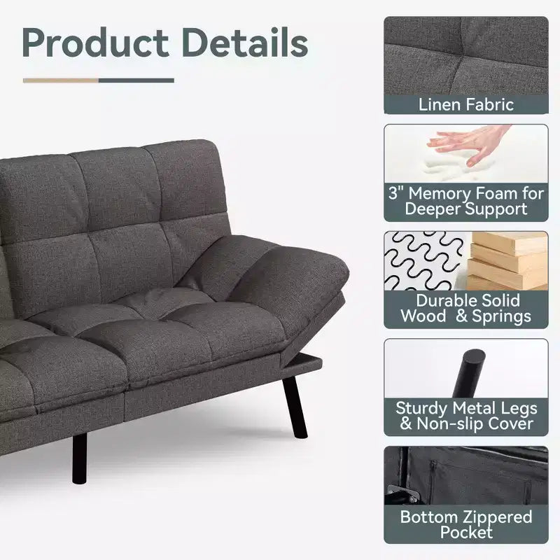 Divano Letto Futon in Similpelle, Divanetto Convertibile, 2 Posti