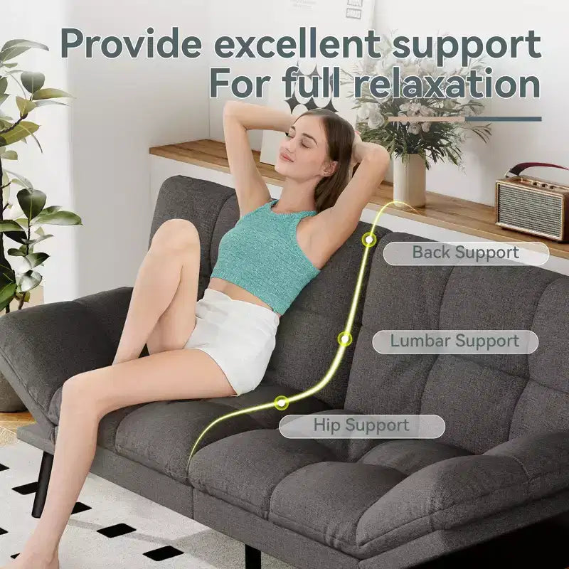 Divano Letto Futon in Similpelle, Divanetto Convertibile, 2 Posti