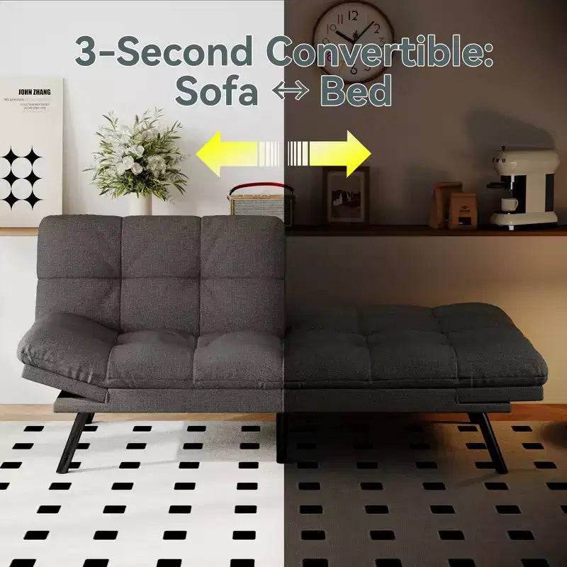 Divano Letto Futon in Similpelle, Divanetto Convertibile, 2 Posti
