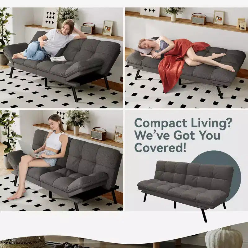 Divano Letto Futon in Similpelle, Divanetto Convertibile, 2 Posti