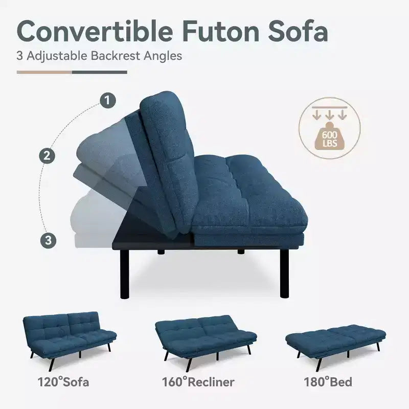 Divano Letto Futon in Similpelle, Divanetto Convertibile, 2 Posti