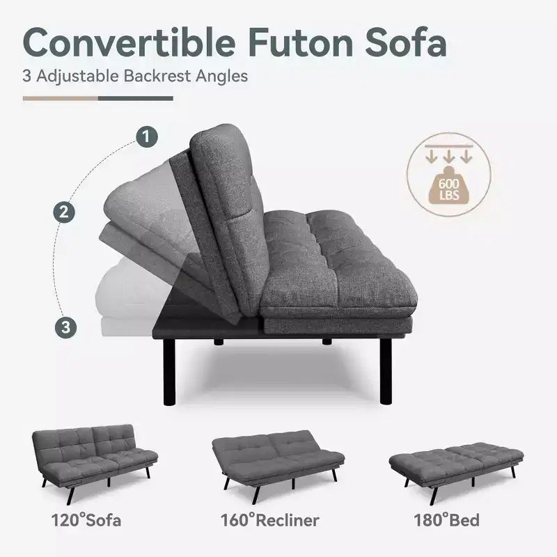 Divano Letto Futon in Similpelle, Divanetto Convertibile, 2 Posti