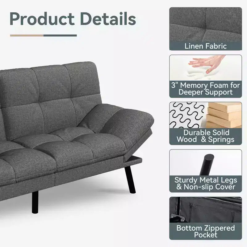 Divano Letto Futon in Similpelle, Divanetto Convertibile, 2 Posti