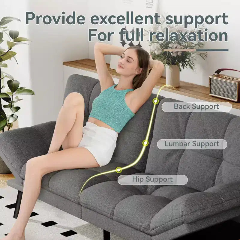 Divano Letto Futon in Similpelle, Divanetto Convertibile, 2 Posti