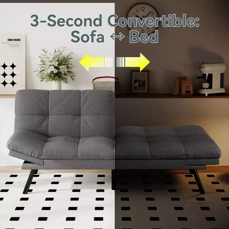 Divano Letto Futon in Similpelle, Divanetto Convertibile, 2 Posti
