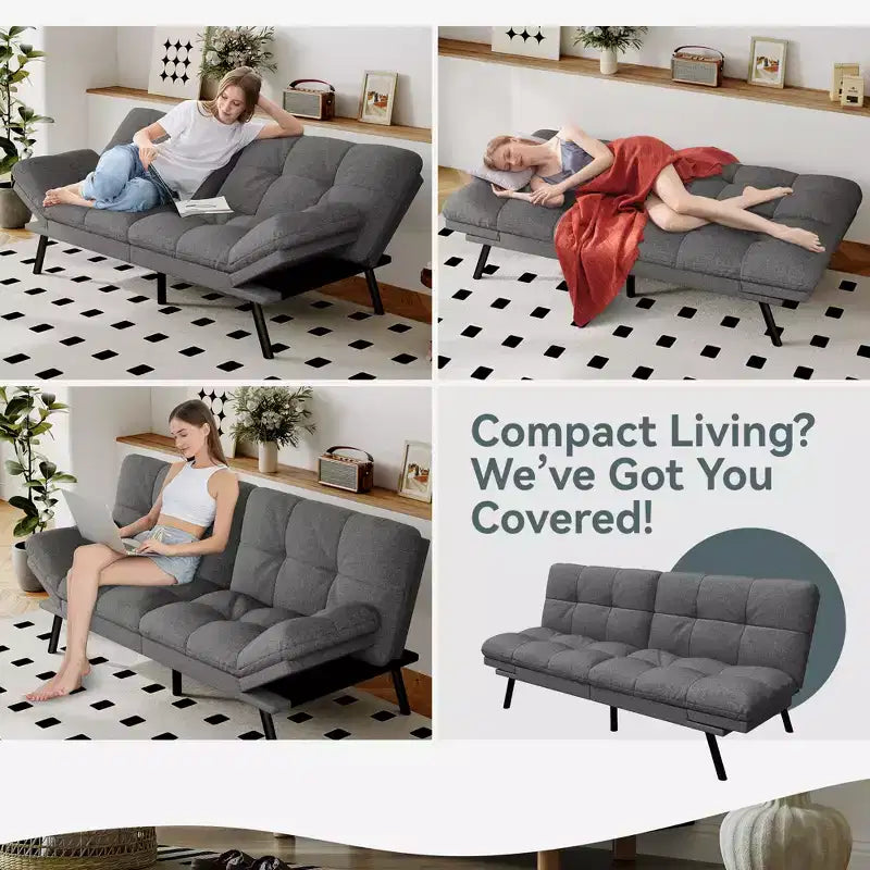 Divano Letto Futon in Similpelle, Divanetto Convertibile, 2 Posti