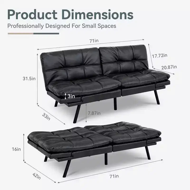 Divano Letto Futon in Similpelle, Divanetto Convertibile, 2 Posti