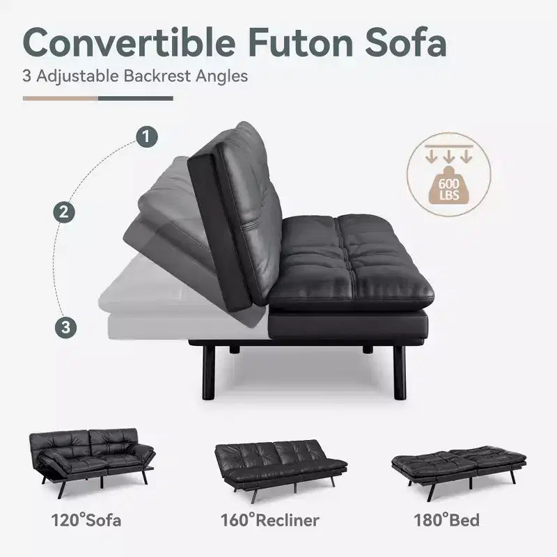 Divano Letto Futon in Similpelle, Divanetto Convertibile, 2 Posti