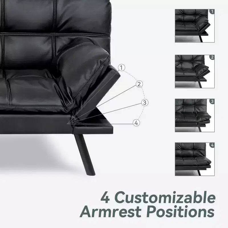 Divano Letto Futon in Similpelle, Divanetto Convertibile, 2 Posti