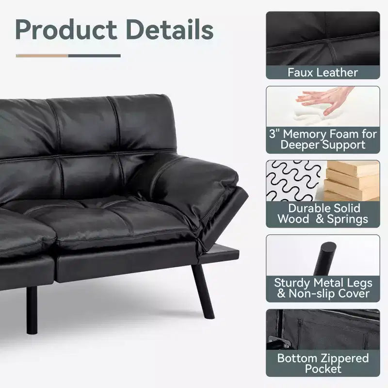 Divano Letto Futon in Similpelle, Divanetto Convertibile, 2 Posti
