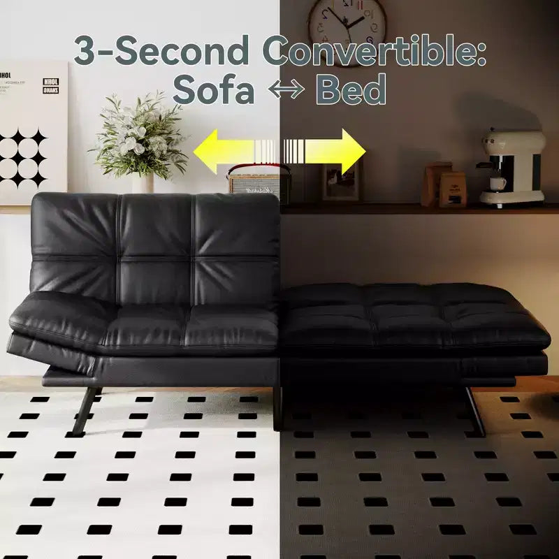 Divano Letto Futon in Similpelle, Divanetto Convertibile, 2 Posti