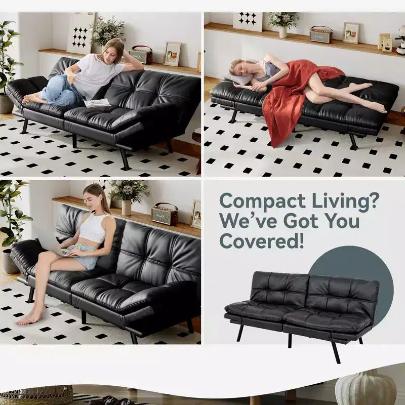 Divano Letto Futon in Similpelle, Divanetto Convertibile, 2 Posti