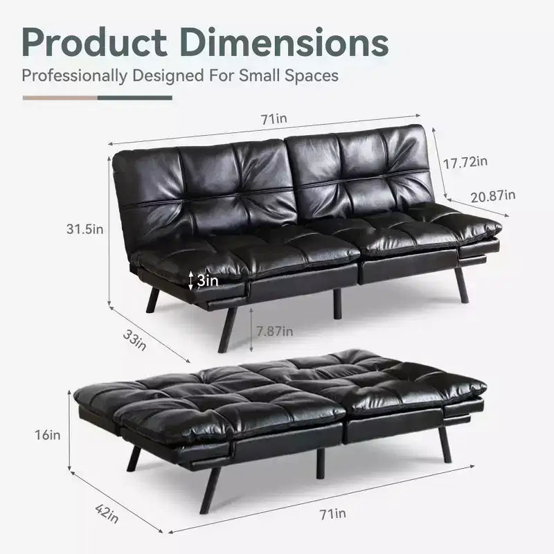 Divano Letto Futon in Similpelle, Divanetto Convertibile, 2 Posti