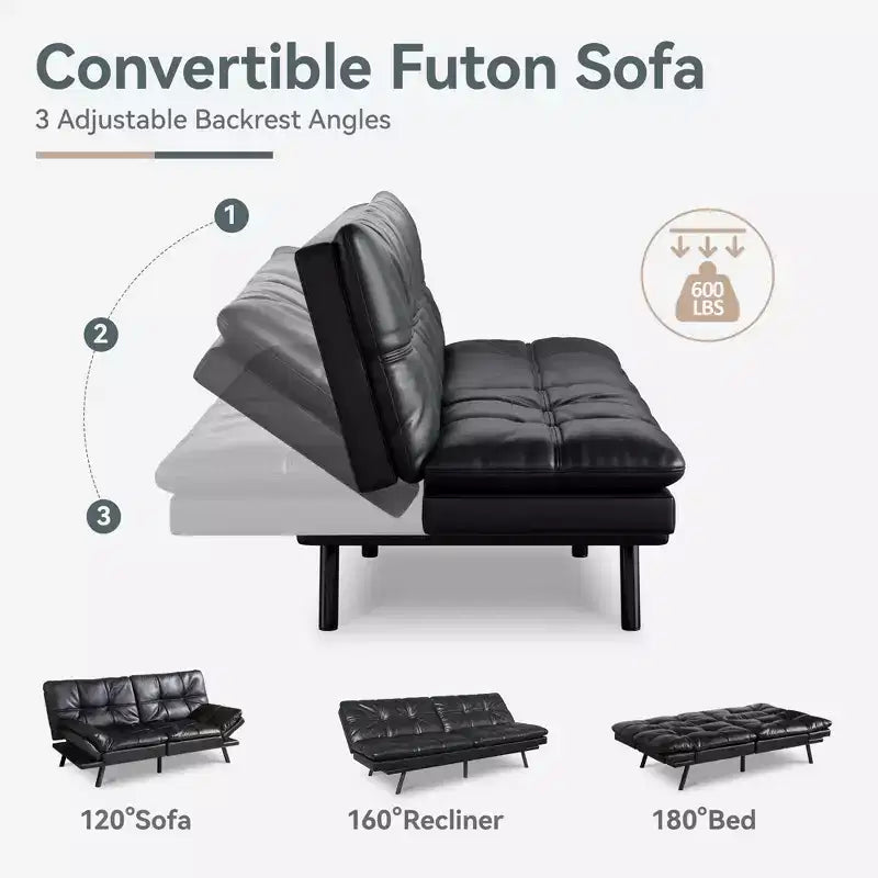 Divano Letto Futon in Similpelle, Divanetto Convertibile, 2 Posti
