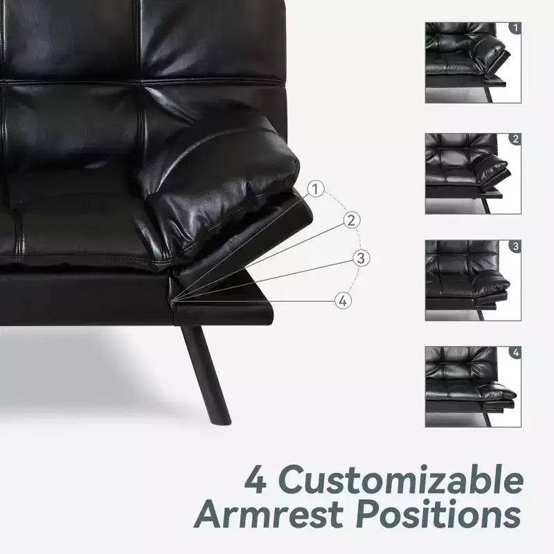 Divano Letto Futon in Similpelle, Divanetto Convertibile, 2 Posti