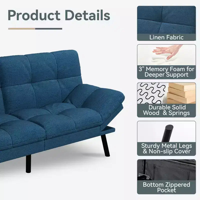 Divano Letto Futon in Similpelle, Divanetto Convertibile, 2 Posti