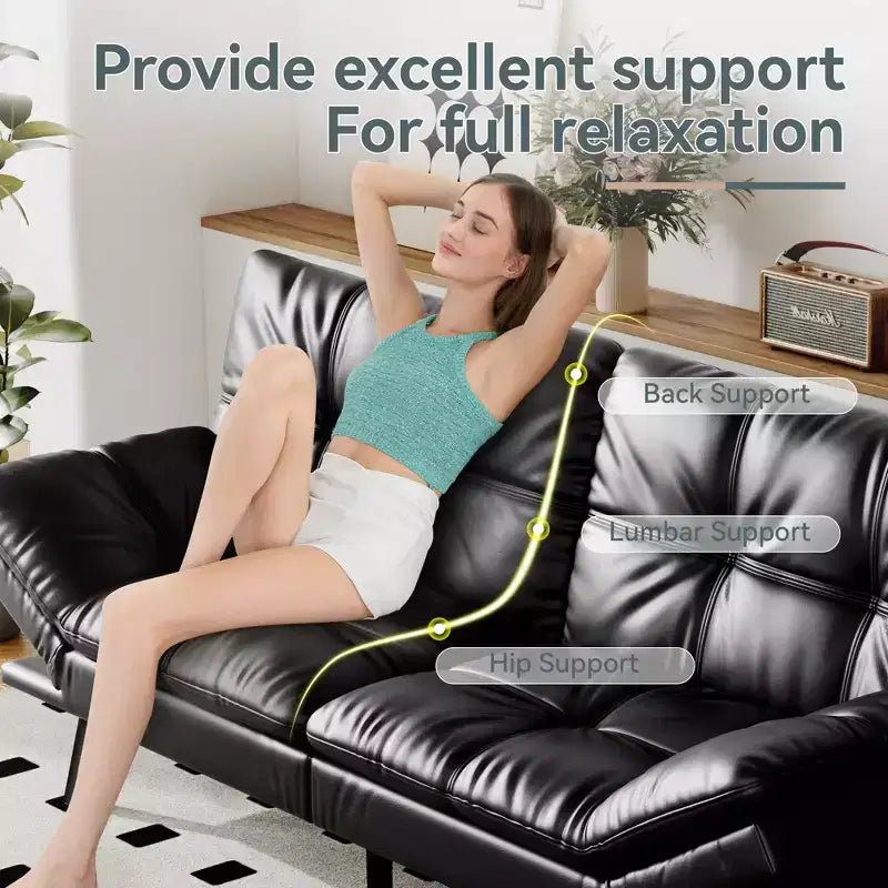 Divano Letto Futon in Similpelle, Divanetto Convertibile, 2 Posti