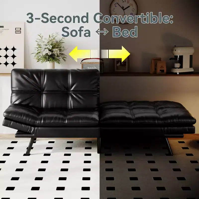 Divano Letto Futon in Similpelle, Divanetto Convertibile, 2 Posti