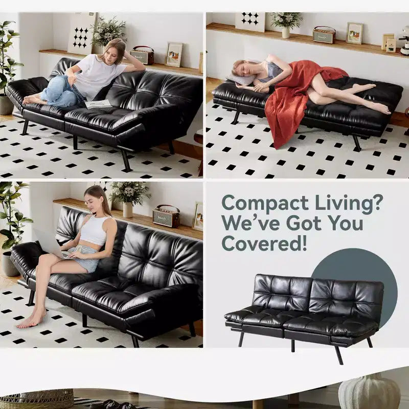 Divano Letto Futon in Similpelle, Divanetto Convertibile, 2 Posti