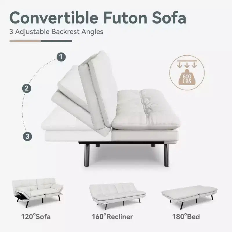 Divano Letto Futon in Similpelle, Divanetto Convertibile, 2 Posti
