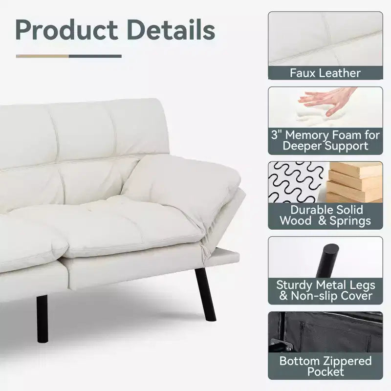 Divano Letto Futon in Similpelle, Divanetto Convertibile, 2 Posti