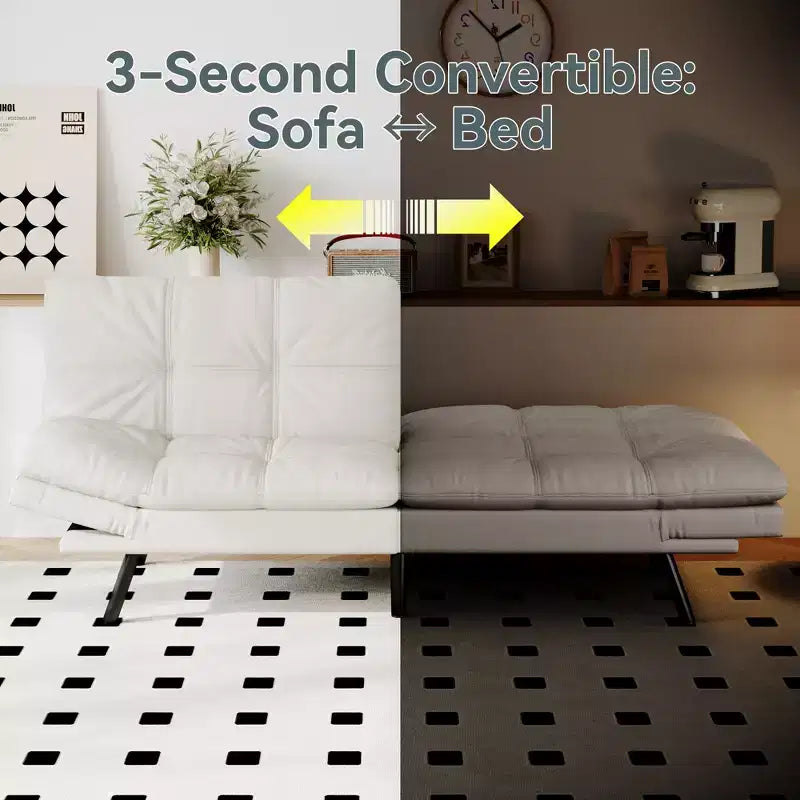 Divano Letto Futon in Similpelle, Divanetto Convertibile, 2 Posti