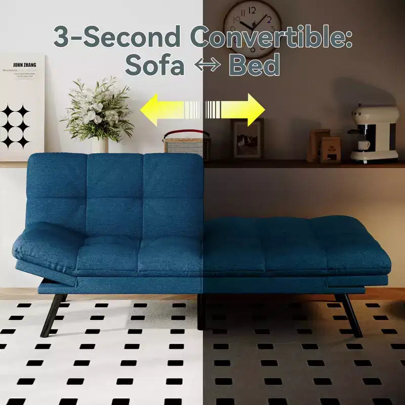 Divano Letto Futon in Similpelle, Divanetto Convertibile, 2 Posti