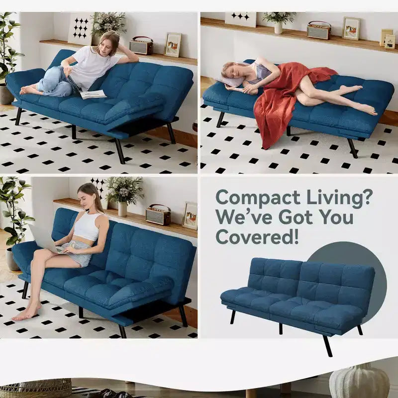 Divano Letto Futon in Similpelle, Divanetto Convertibile, 2 Posti