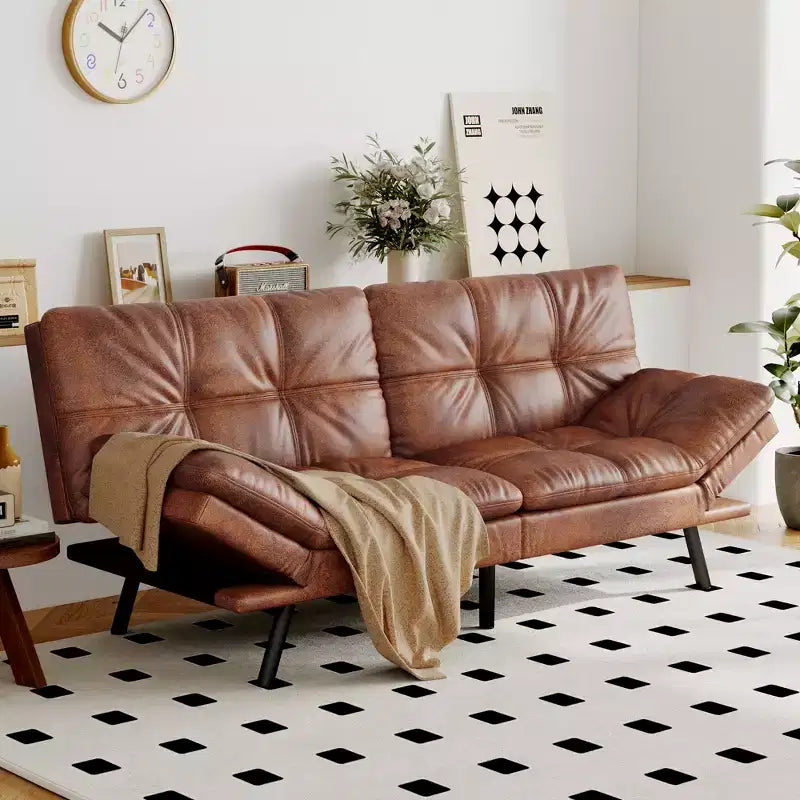 Divano Letto Futon in Similpelle, Divanetto Convertibile, 2 Posti