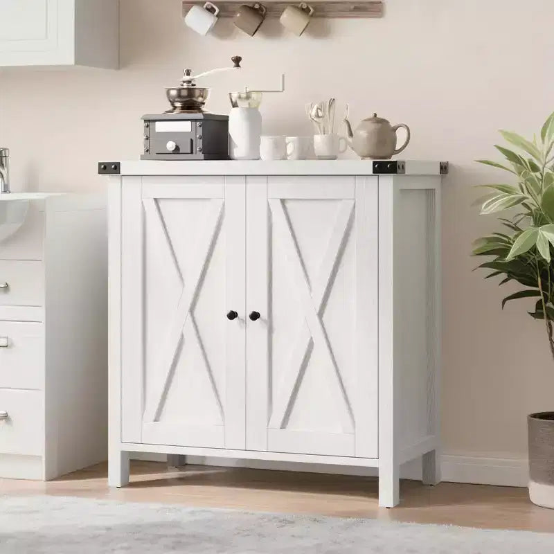 Credenza da fattoria grigia con 2 ante scorrevoli, montaggio da 1 persona
