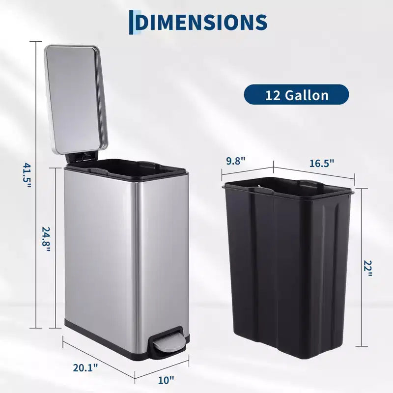 Pattumiera a Pedale Sottile Nera / Bianca / Argento con Coperchio a Chiusura Ammortizzata – 10L / 45L / 55L (1-2 Persone)