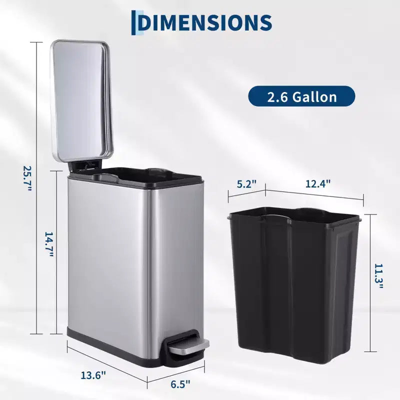 Pattumiera a Pedale Sottile Nera / Bianca / Argento con Coperchio a Chiusura Ammortizzata – 10L / 45L / 55L (1-2 Persone)