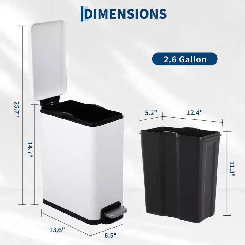 Pattumiera a Pedale Sottile Nera / Bianca / Argento con Coperchio a Chiusura Ammortizzata – 10L / 45L / 55L (1-2 Persone)