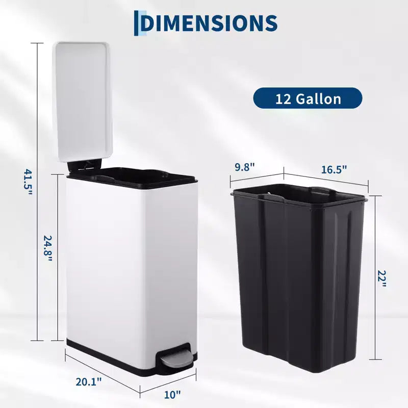 Pattumiera a Pedale Sottile Nera / Bianca / Argento con Coperchio a Chiusura Ammortizzata – 10L / 45L / 55L (1-2 Persone)